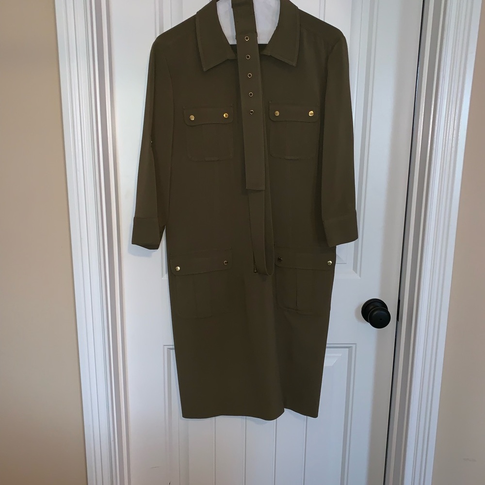 Olive 3/4 sleeves Michael Kors Fitted Dress